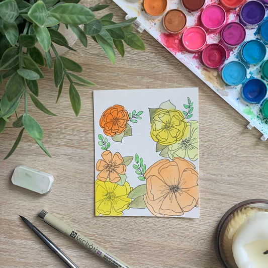 Orange Floral Greeting Card