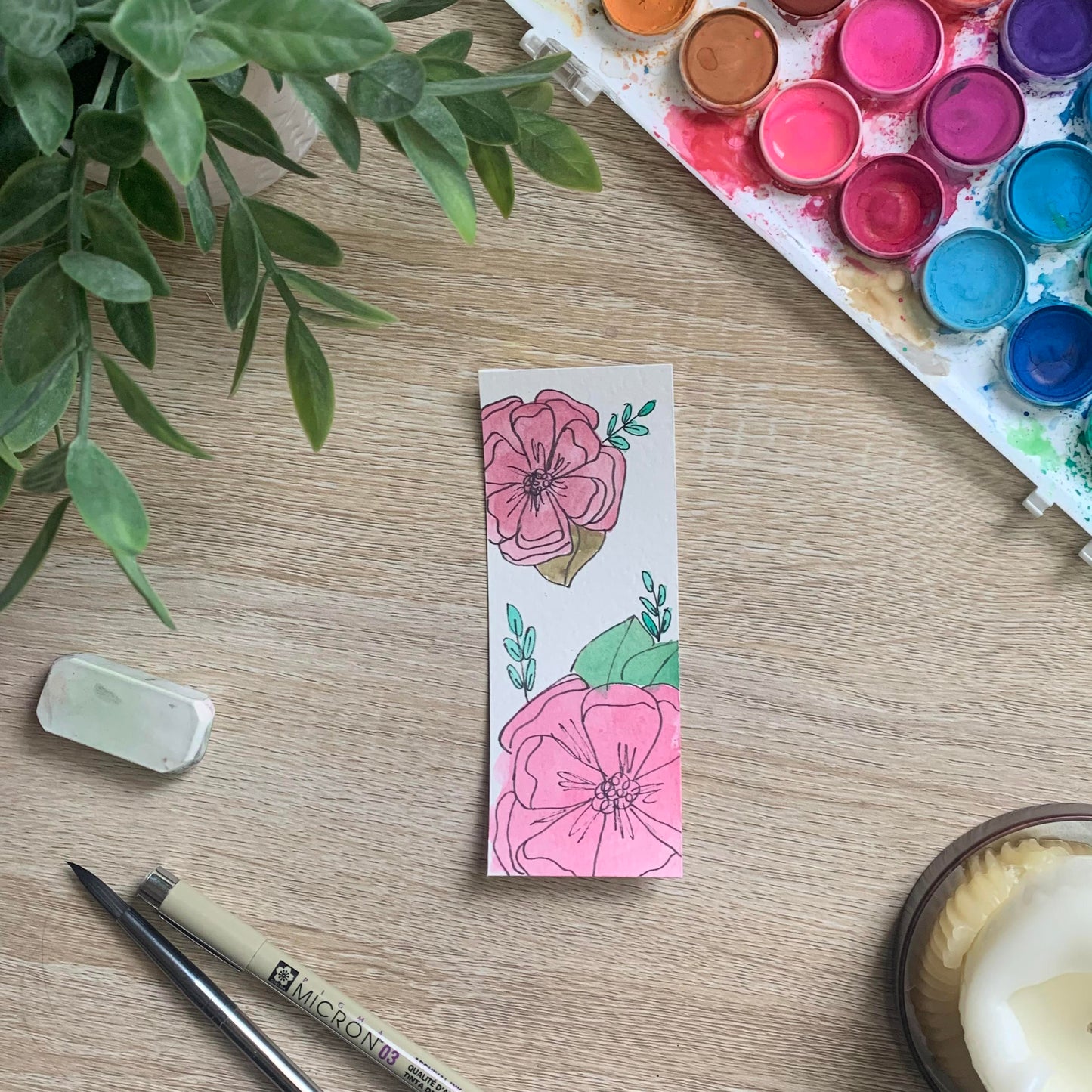 Pink Floral Bookmark